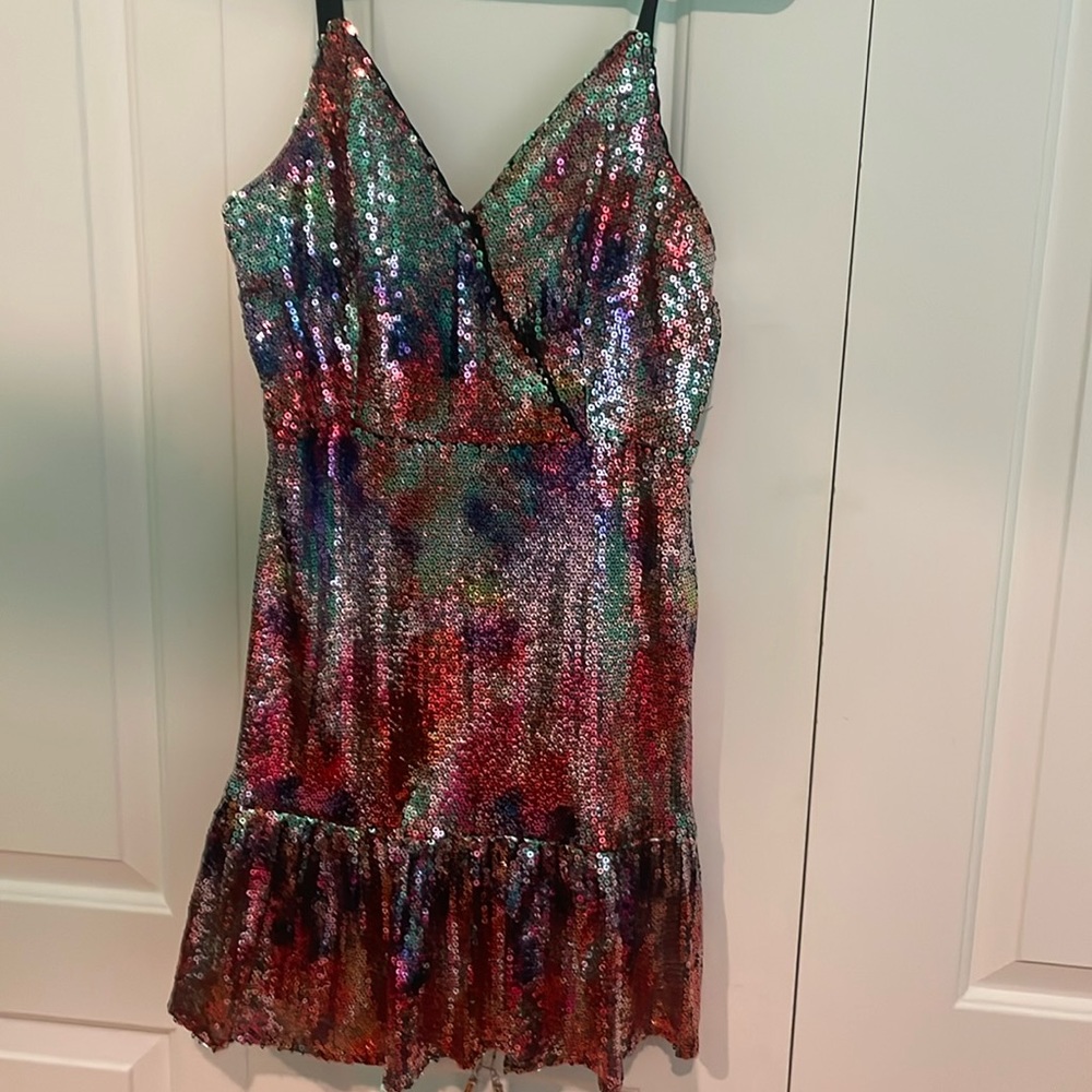 Southern Fried Chic Multi Colored Sequin Dress Ne… - image 1